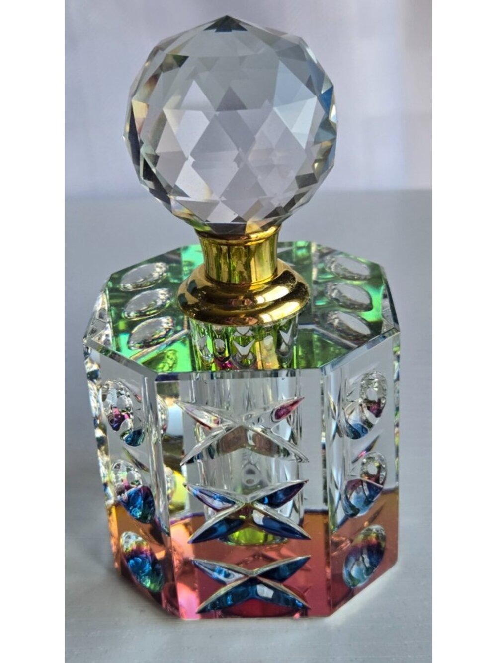 Empty Never Filled Perfume Bottle Cut Clear Crystal Bottom Aurora Borealis - Picture 6 of 7